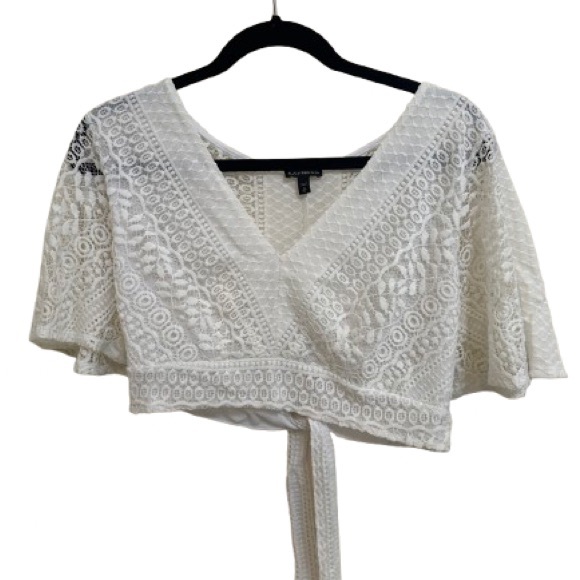 Express | White Lace, Tie Back Crop Top | Boho | Medium - Picture 3 of 7